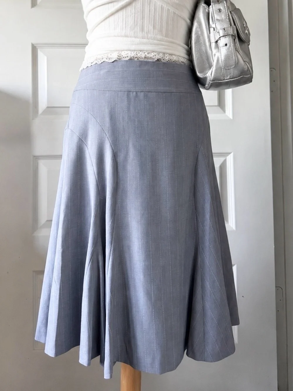 Vintage Y2K Worthington Stretch Gray Pinstripe A-Line Career Skirt Size 8